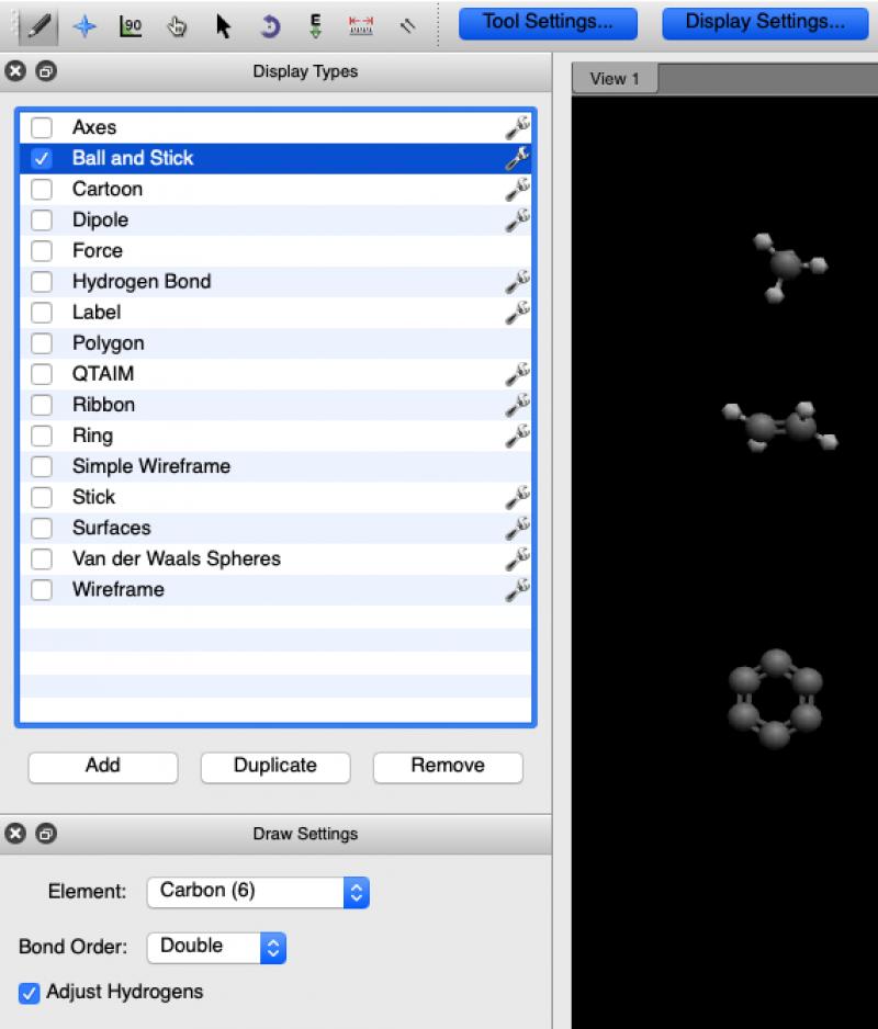 Sequential construction of the benzene ring in pNPP using the ball and stick display