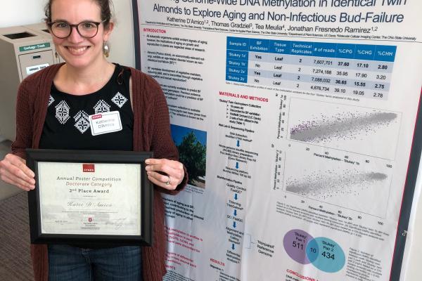 TPS Fellow Katie D'Amico stands next to her poster at the CFAES 2019 Research Conference